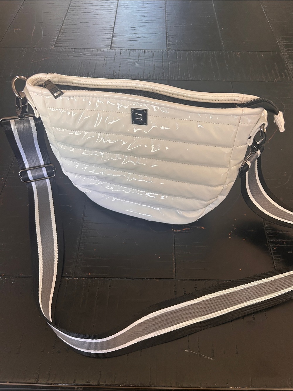 Think Royln Quilted Patent Crossbody Bag in White